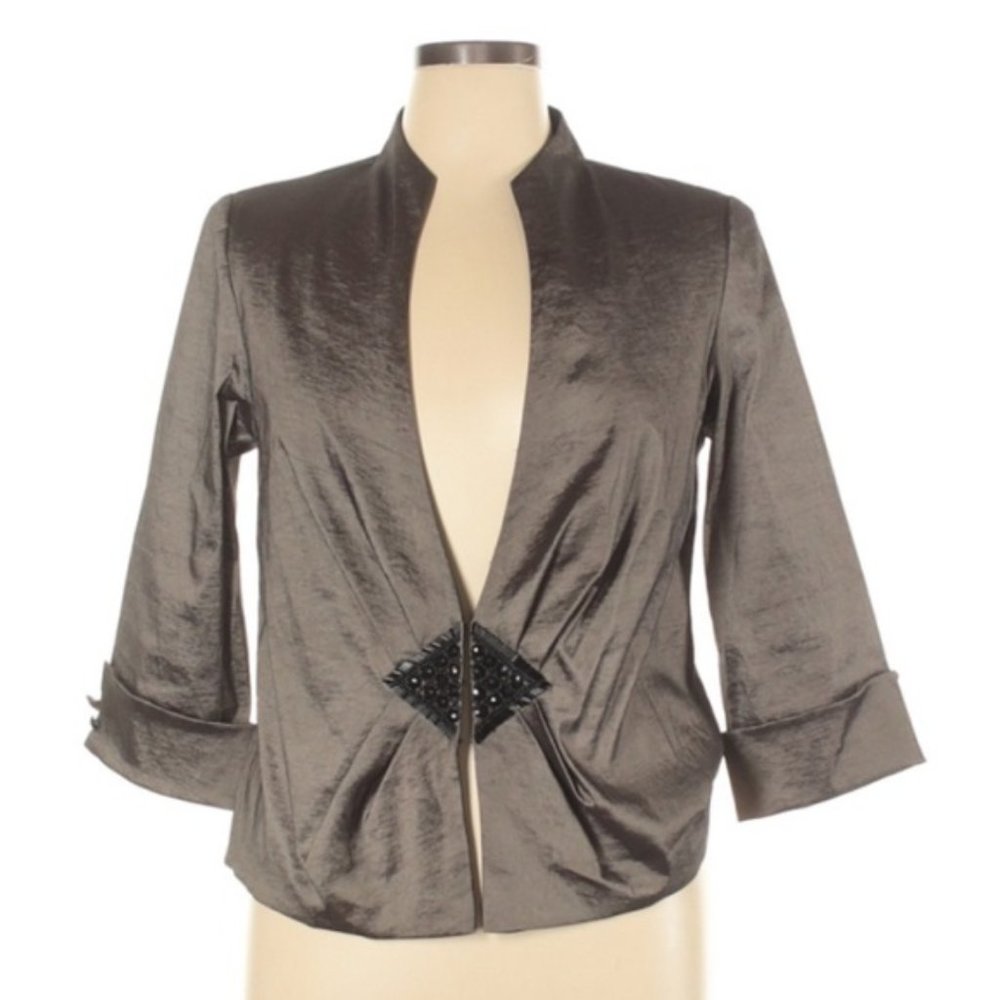J.R. Nites Woman Silver Gray Jeweled Party Blazer